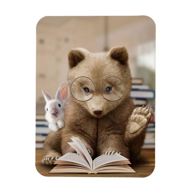 Leser Geschenkbären und Kaninchen Lese Bücher Magnet (Vertikal)