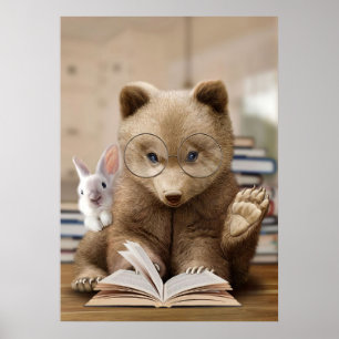 Leser Geschenkbären und Kaninchen Lese Bücher Poster