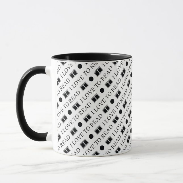 Leser Schwarz-Weiß-Buch Typografie-Muster Tasse (Links)