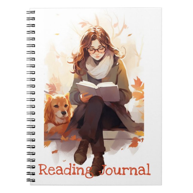 Leserjournal Niedliches Mädchenbuch und Hund Herbs Notizblock (Vorderseite)