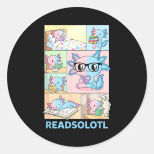 Lesesolotl kawaii Axolotl Buchliebhaber lustiges L Runder Aufkleber