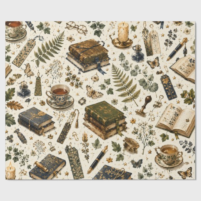 Lesethemen-Geschenkpapier 'Bookworm Librarian' Geschenkpapier (Flach)