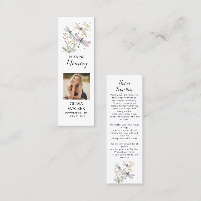 Lesezeichen der Beerdigung der Libellen, Friedhof- Mini Visitenkarte (Vorne/Hinten)