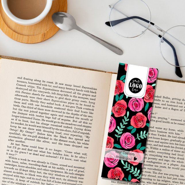 Lesezeichen für handgezeichnete Blume Mini Visitenkarte (#zazzlemade #brightroses #floralbookmark #addlogo #custombookmark)