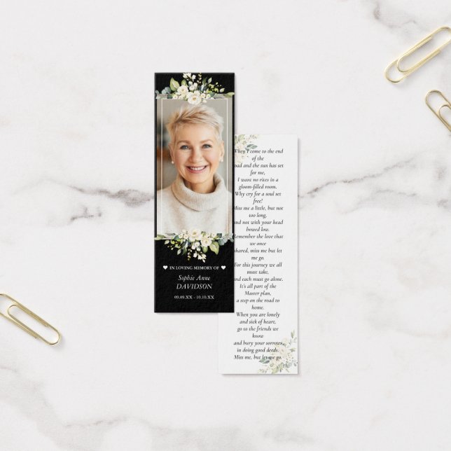 Lesezeichen "Weiße Blume Foto Gedenkfeier Gedicht" (Büro)
