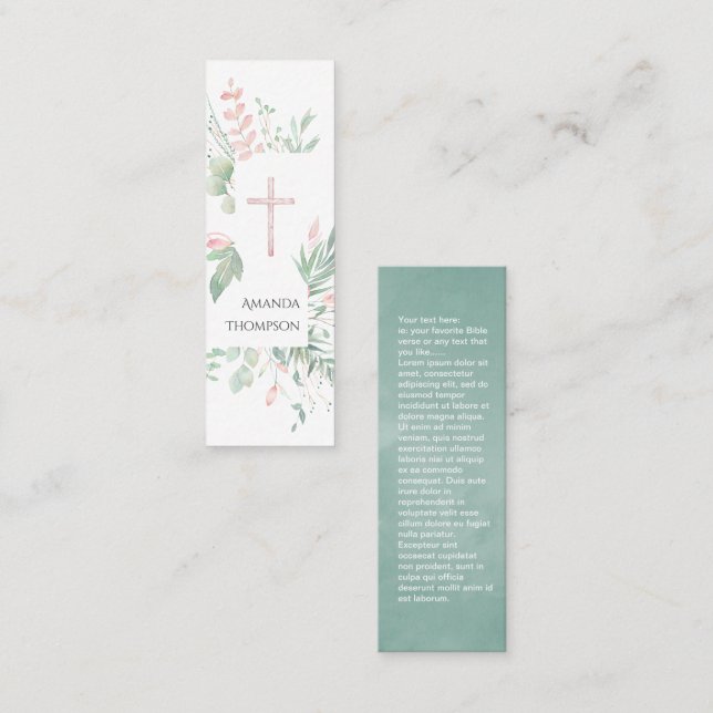 Lesezeichen zur Bestätigung von Pastel Blush Green Mini Visitenkarte (Vorne/Hinten)