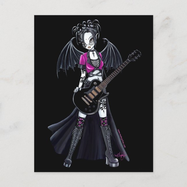 "Leslie" Black Beauty Guitar Rocker Fairy Postkarte (Vorderseite)