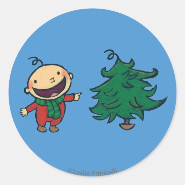 Leslie Patricellis Baby wählt einen Weihnachtsbaum Runder Aufkleber (Vorderseite)
