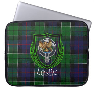 Leslie-Schottischer-Clan-Tartan und -Wappen  Laptopschutzhülle