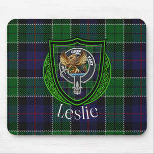 Leslie-Schottischer-Clan-Tartan und -Wappen Mousepad