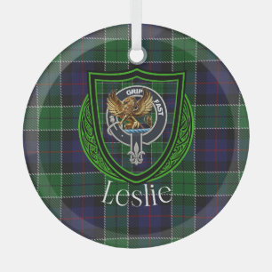 Leslie-Schottischer-Clan-Tartan & -Wappen Ornament Aus Glas