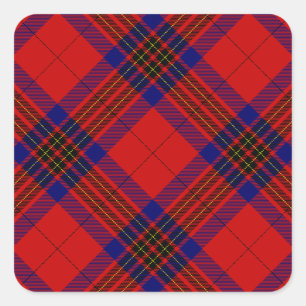 Leslie Tartan Red Blue lila kariert Quadratischer Aufkleber