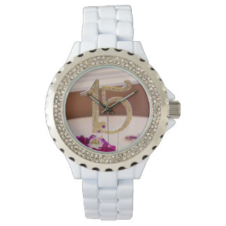 Leslie's Quinceanera Kristall White Enamel Watch Armbanduhr