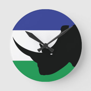 Lesotho Black Rhino Basotho Nationale Tierflagge Runde Wanduhr
