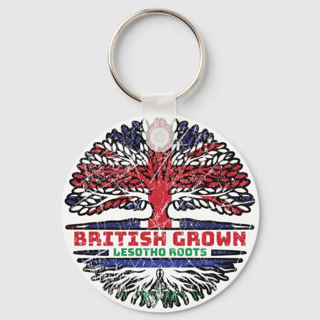 Lesotho British UK Tree Roots Flag Schlüsselanhänger (Vorderseite)