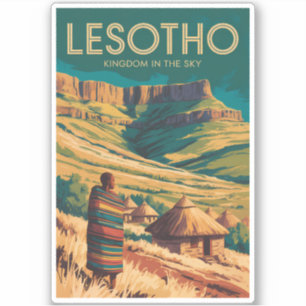 Lesotho Drakensberg Illustration Reise Kunst Retro Aufkleber