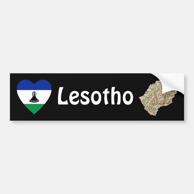 Lesotho Flag Herz + Karte Autoaufkleber (Vorne)