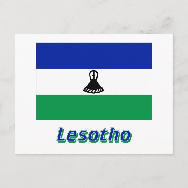 Lesotho-Flagge mit Name Postkarte (Vorderseite)