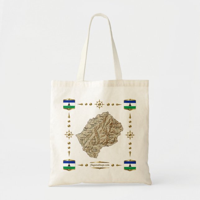 Lesotho Karte + Flags Bag Tragetasche (Vorne)