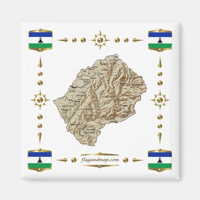Lesotho Karte + Flags Magnet (Vorne)