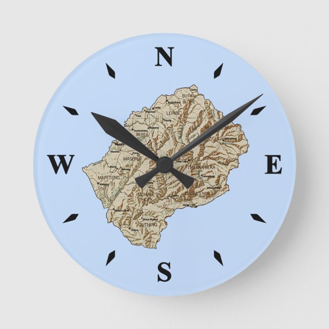 Lesotho Map Clock Runde Wanduhr (Vorderseite)