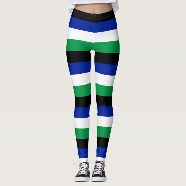 Lesotho National Flag Colors Horizontal Strichen Leggings (Vorderseite)