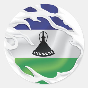 Lesotho Ripped Flag Classic Round Sticker