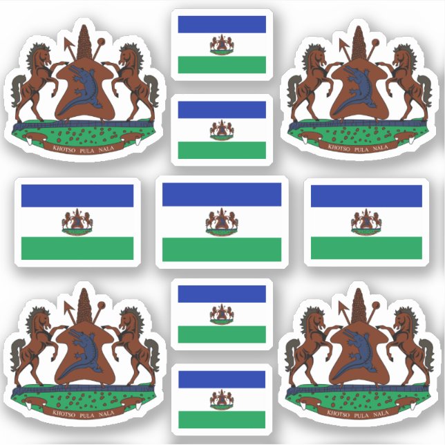 Lesotho - Staatssymbole/Wappen und Flagge Aufkleber (Vorderseite)
