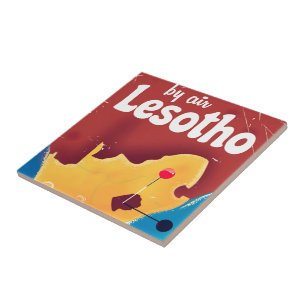 Lesotho Vintage Reiseplakat Fliese