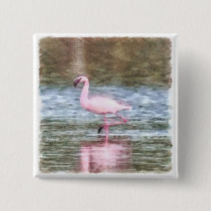 Lesser Flamingo Watercolor Button