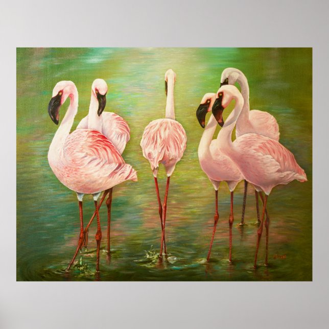 Lesser flamingos painting Art Poster (Vorne)