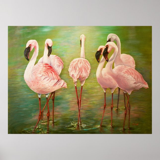 Lesser flamingos painting Art Poster (Vorne)