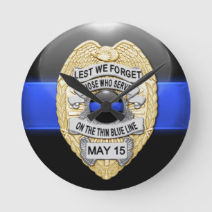 Lest we vergiss - Thin Blue Line Abzeichen Runde Wanduhr
