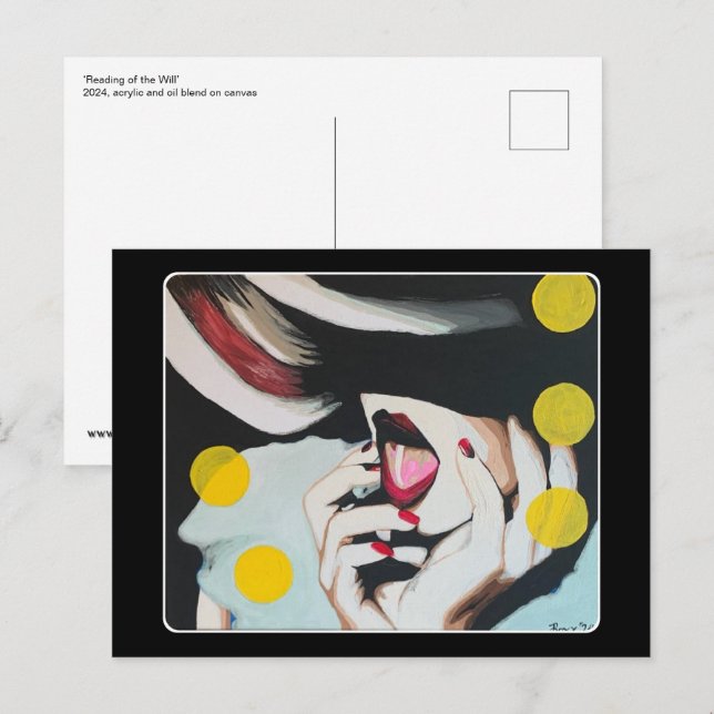 „Lesung des Testaments“ Gemälde auf einer  Postkarte (Vorne/Hinten)