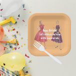 Let Be Ineigenate Funny Retro Birthday Square Pappteller<br><div class="desc">Funny retro themed design feature two 1950s women on orange background with white "Happy Birthday. Let's celebrate by being wildly ineigenate" customizable text.</div>