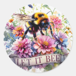 Let It Bee – Watercolor Bumblebee Spring Floral Runder Aufkleber