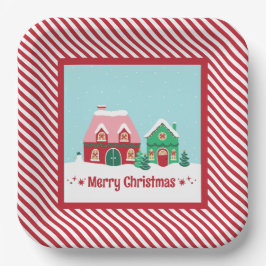 Let it Snow Christmas Village Square Paper Plate Pappteller
