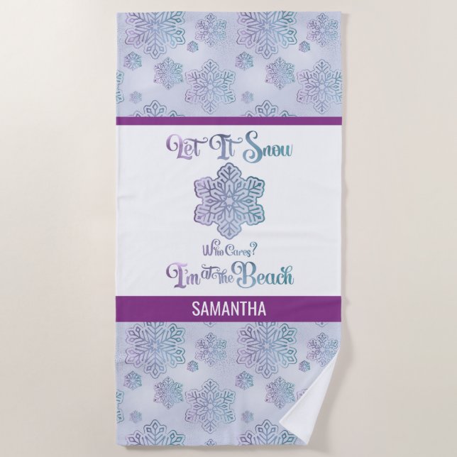 Let it Snow–Funny Christmas Beach Purple Strandtuch (Vorderseite)