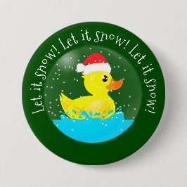 "Let it Snow" Kawaii Gummi Ducky Snowglobe Button