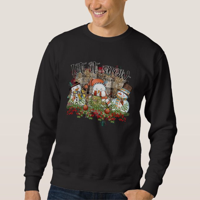 Let It Snow Merry Christmas Buffalo Plaid Snowman Sweatshirt (Vorderseite)