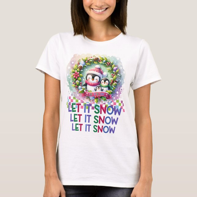 Let It Snow Penguin Family Christmas T-Shirt (Vorderseite)