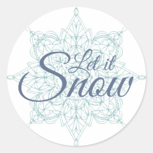 "Let it Snow" Snowflake Design in Blue Classic Rou Runder Aufkleber