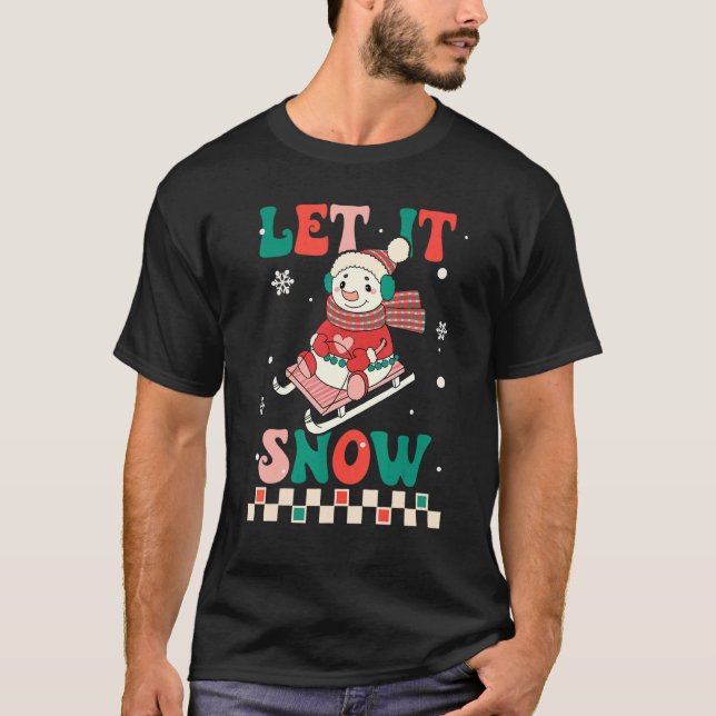 Let It Snow Snowman Groovy Retro Christmas Holiday T-Shirt (Vorderseite)