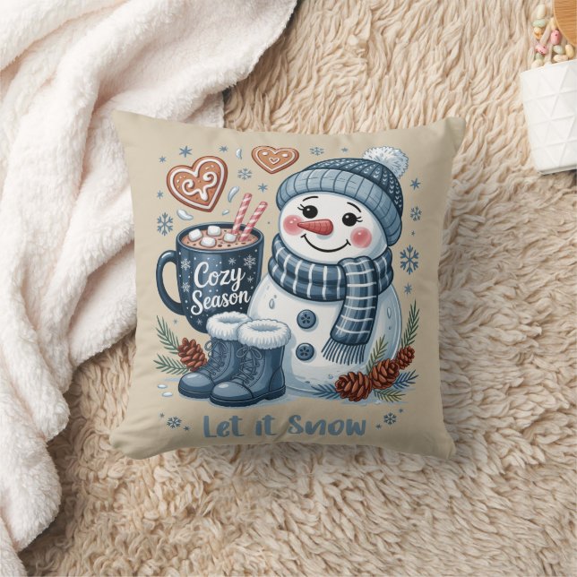 Let it Snow Snowman Throw Pillow Kissen (Decke)