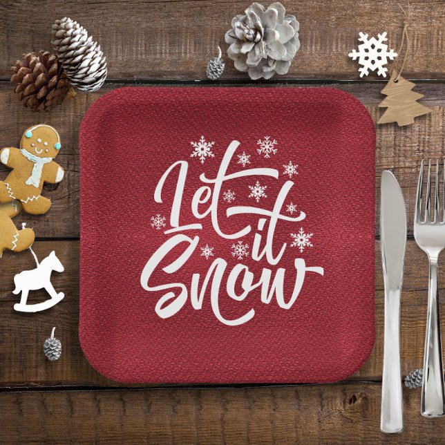 Let It Snow Weihnachts Typografie rot/weiß ID951 Pappteller (Von Creator hochgeladen)