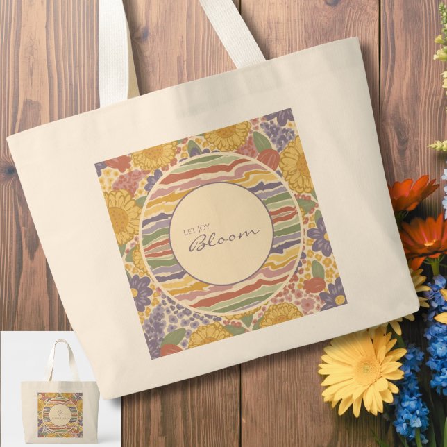 Let Joy Bloom – Personalized Floral Tote Bag  Jumbo Stoffbeutel (Let Joy Bloom – Personalized Floral Tote Bag with Editable Name & Initial)