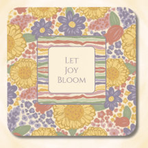 Let Joy Bloom Untersetzer-Set – Bearbeitbarer Text