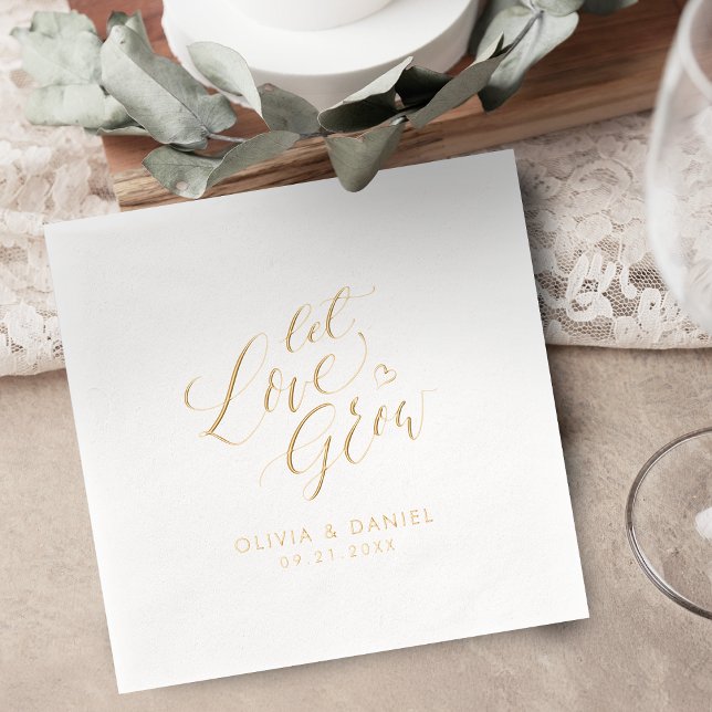 "Let love grow" modern calligraphy wedding Servietten Mit Folie ("Let love grow" modern calligraphy wedding Foil Napkins)