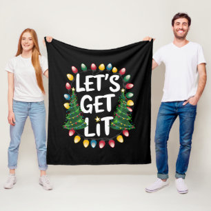 Let’s Get Lit Funny Christmas Drinking Xmas Lights Fleecedecke