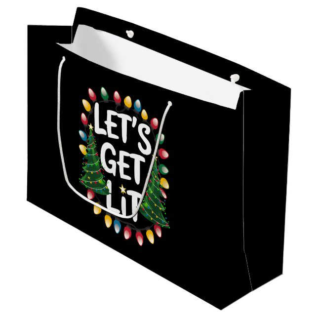 Let’s Get Lit Funny Christmas Drinking Xmas Lights Große Geschenktüte (Vorderseite Schrägansicht)